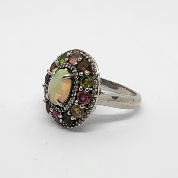 VTG 925 Sterling Silver Size 8 Authentic Carol Brodie Fire Opal Tourmaline Ring - Picture 2 of 14